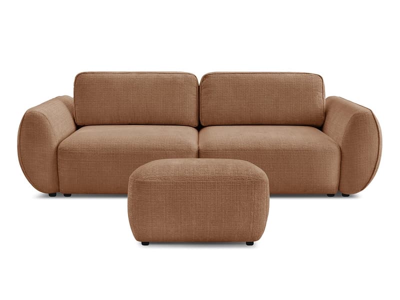 3er Sofa mit Hocker BOBOCHIC DENISE Stoff mit Textur orange