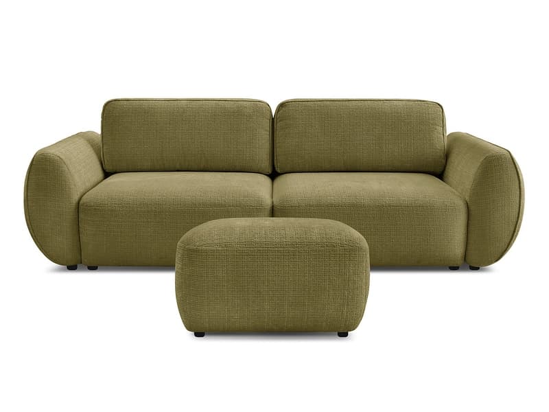 3er Sofa mit Hocker BOBOCHIC DENISE Stoff mit Textur grün