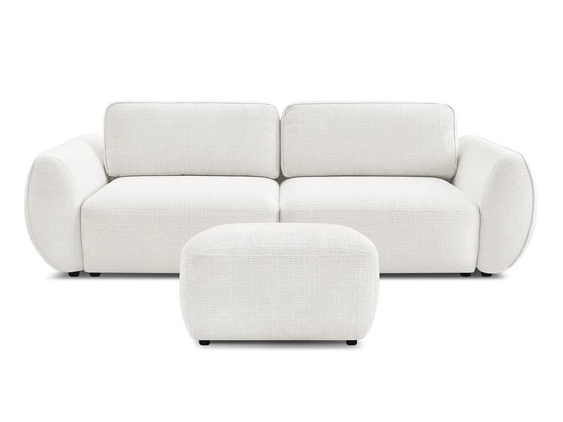 3er Sofa mit Hocker BOBOCHIC DENISE Stoff mit Textur weiss