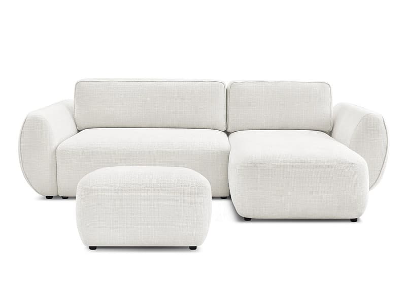 Ecksofa mit Hocker BOBOCHIC DENISE Stoff mit Textur weiss