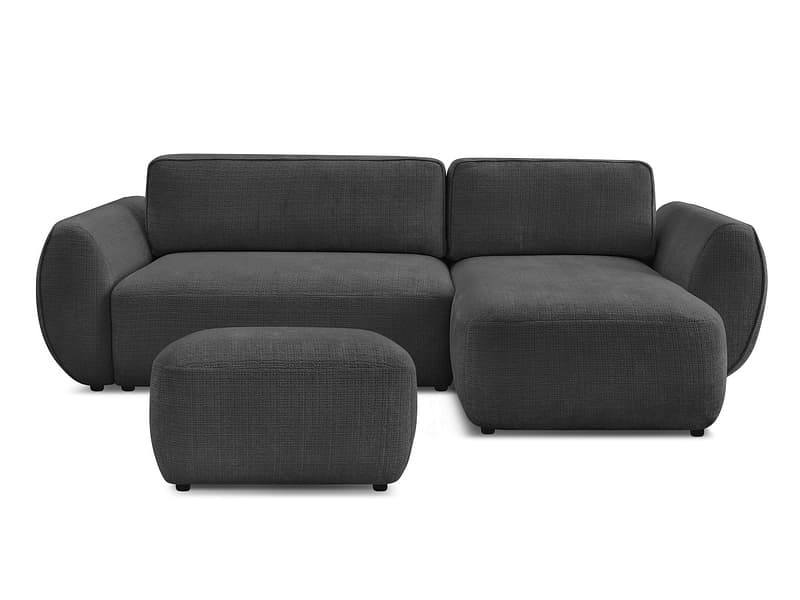 Ecksofa mit Hocker BOBOCHIC DENISE Stoff mit Textur schwarz