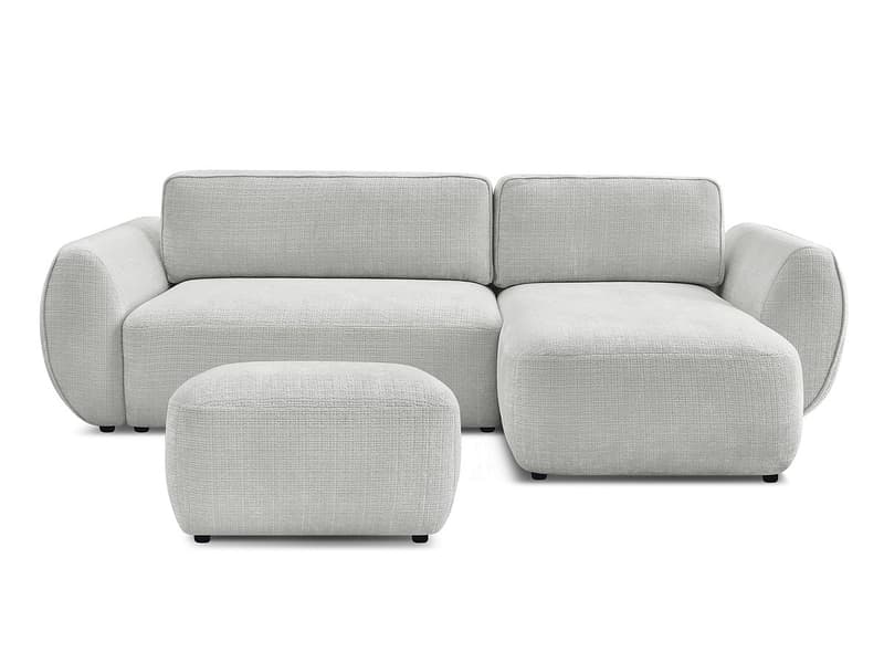 Ecksofa mit Hocker BOBOCHIC DENISE Stoff mit Textur hellgrau