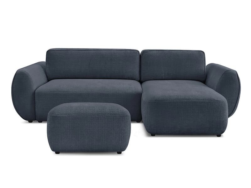Ecksofa mit Hocker BOBOCHIC DENISE Stoff mit Textur dunkelblau