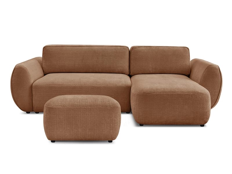 Ecksofa mit Hocker BOBOCHIC DENISE Stoff mit Textur orange