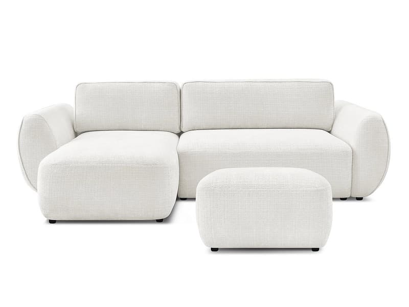 Ecksofa mit Hocker BOBOCHIC DENISE Stoff mit Textur weiss