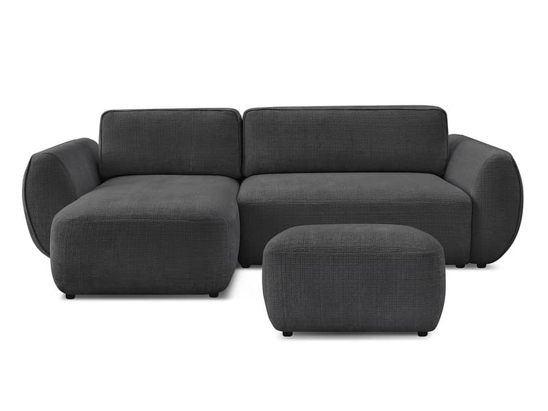 Ecksofa mit Hocker BOBOCHIC DENISE Stoff mit Textur schwarz