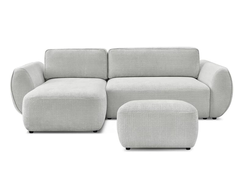 Ecksofa mit Hocker BOBOCHIC DENISE Stoff mit Textur hellgrau