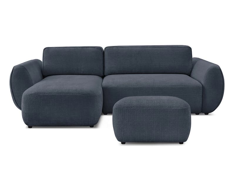 Ecksofa mit Hocker BOBOCHIC DENISE Stoff mit Textur dunkelblau