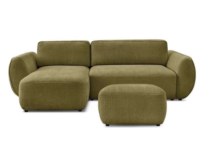 Ecksofa mit Hocker BOBOCHIC DENISE Stoff mit Textur grün