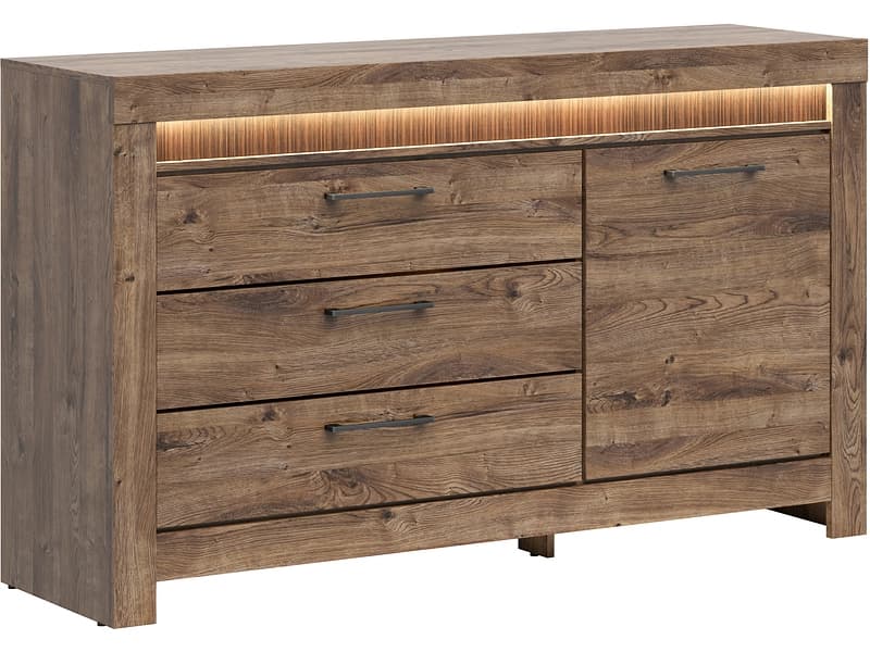 Kommode TORIN 1 Tür 3 Schubladen 45x157x93cm eiche dunkel dekor