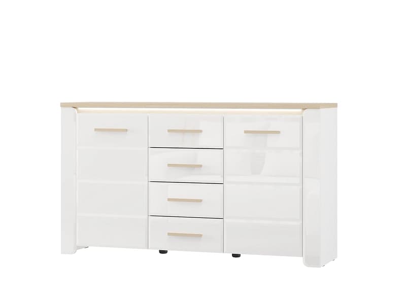 Kommode ABERDEEN 2 Türen 4 Schubladen 40x154x88cm weiss melamin
