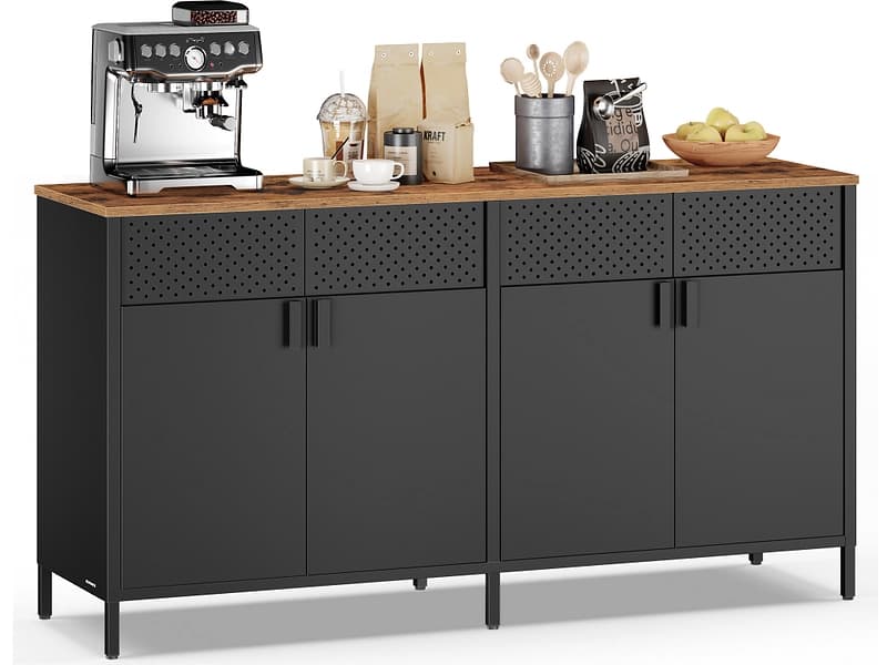 Kommode SONGMICS RUSTIK 4 Türen 40x141x76cm schwarz edelstahl / antik