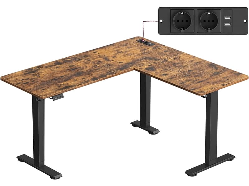 Elektrischer Schreibtisch SONGMICS RUSTIK 140x160x120cm vintage braun