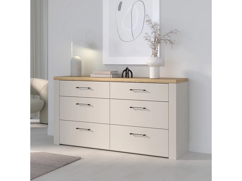 Kommode NELLEKE 6 Schubladen 41.3x156.3x83.1cm sand dekor