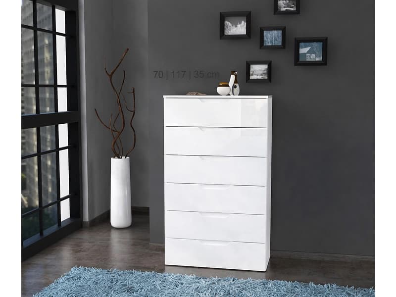Kommode SIENNA 6 Schubladen 34.4x70.2x120.1cm weiss glänzend dekor