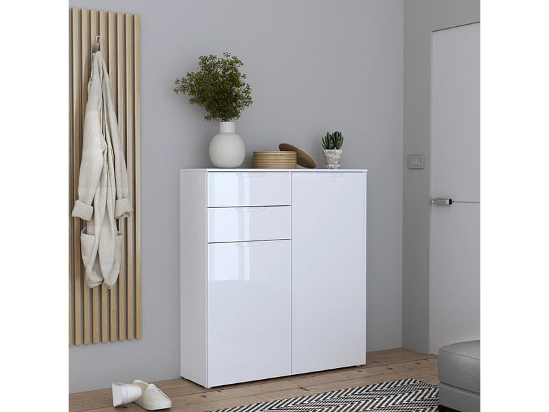 Kommode SIENNA 2 Türen 2 Schubladen 34.4x110.1x120.1cm weiss glänzend dekor