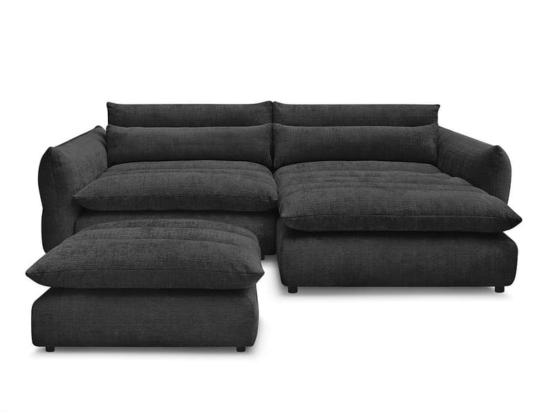 Ecksofa mit Hocker BOBOCHIC NEIL Stoff mit Textur schwarz