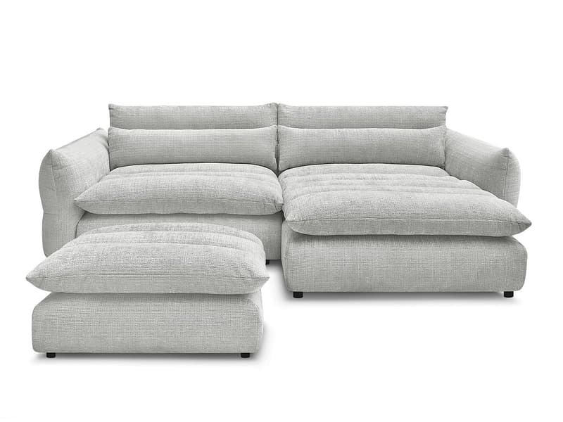 Ecksofa mit Hocker BOBOCHIC NEIL Stoff mit Textur hellgrau