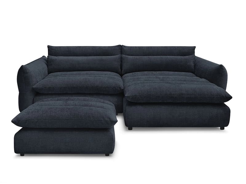 Ecksofa mit Hocker BOBOCHIC NEIL Stoff mit Textur dunkelblau