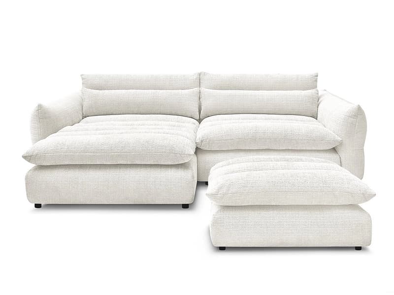 Ecksofa mit Hocker BOBOCHIC NEIL Stoff mit Textur weiss