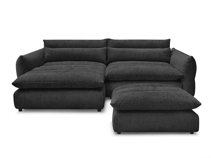Ecksofa mit Hocker BOBOCHIC NEIL Stoff mit Textur schwarz