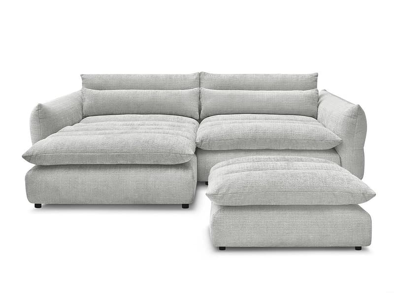 Ecksofa mit Hocker BOBOCHIC NEIL Stoff mit Textur hellgrau