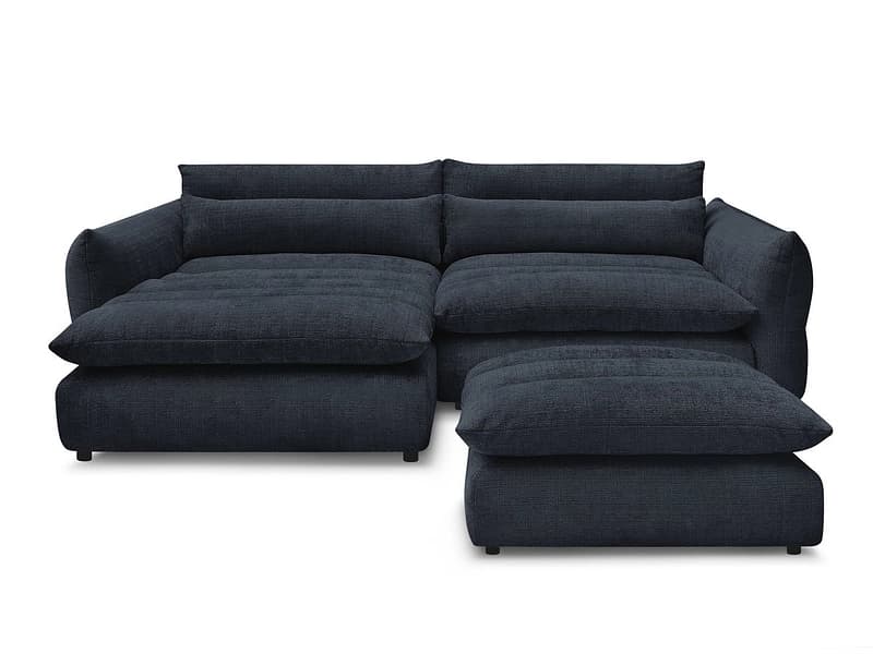 Ecksofa mit Hocker BOBOCHIC NEIL Stoff mit Textur dunkelblau