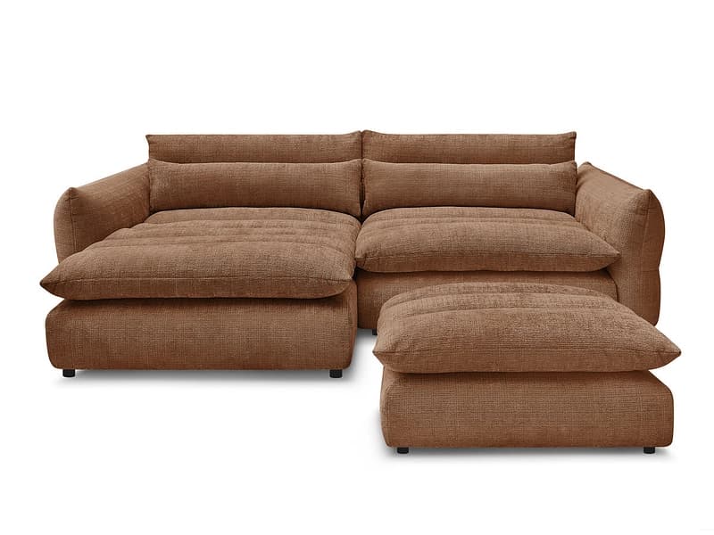 Ecksofa mit Hocker BOBOCHIC NEIL Stoff mit Textur orange