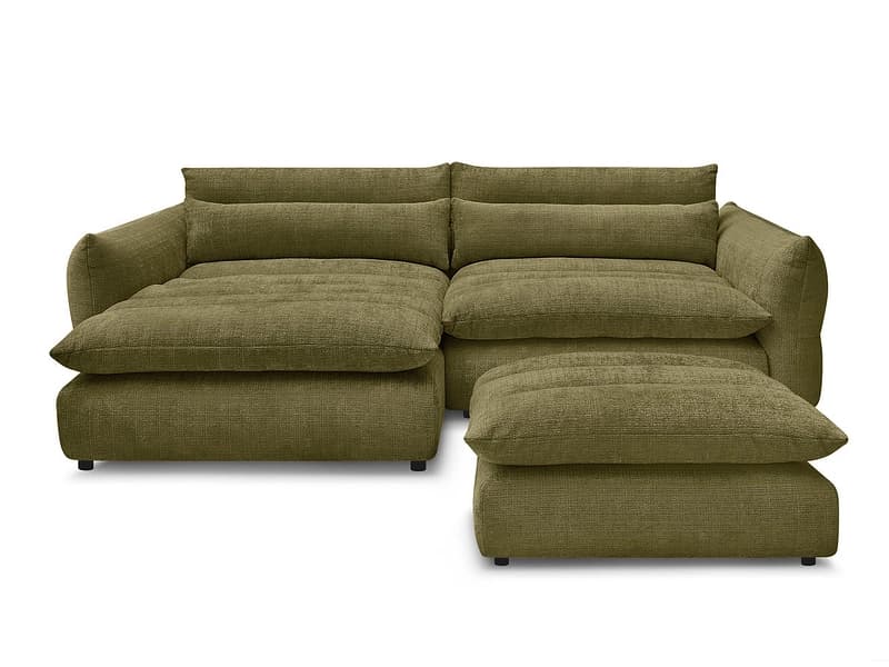 Ecksofa mit Hocker BOBOCHIC NEIL Stoff mit Textur grün