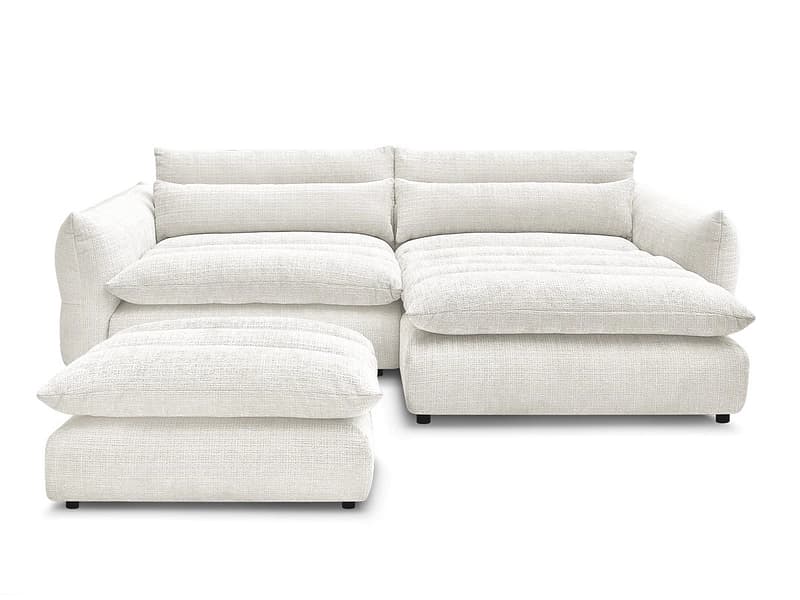 Ecksofa mit Hocker BOBOCHIC NEIL Stoff mit Textur weiss