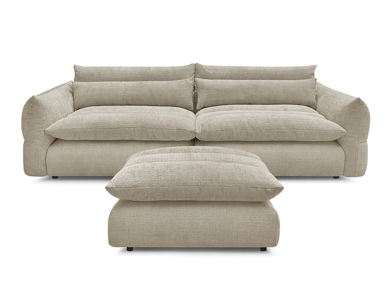 3er Sofa mit Hocker BOBOCHIC NEIL Stoff mit Textur beige