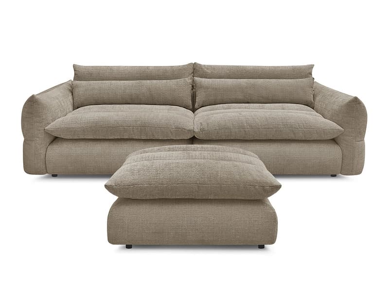 3er Sofa mit Hocker BOBOCHIC NEIL Stoff mit Textur taupe
