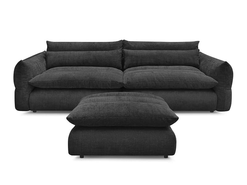 3er Sofa mit Hocker BOBOCHIC NEIL Stoff mit Textur schwarz