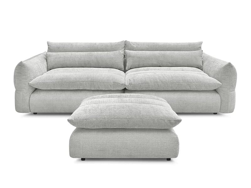 3er Sofa mit Hocker BOBOCHIC NEIL Stoff mit Textur hellgrau