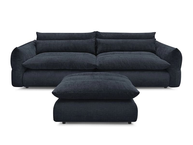 3er Sofa mit Hocker BOBOCHIC NEIL Stoff mit Textur dunkelblau