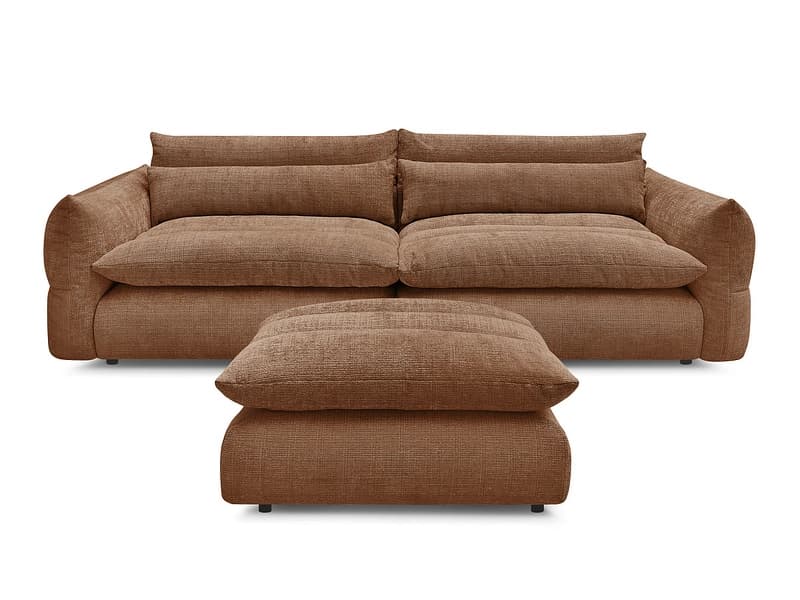 3er Sofa mit Hocker BOBOCHIC NEIL Stoff mit Textur orange