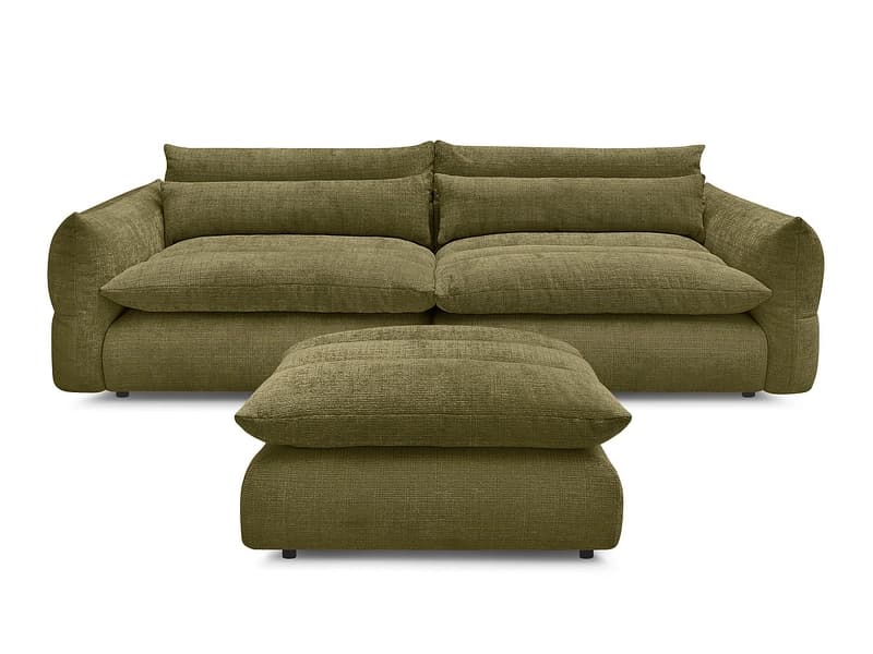 3er Sofa mit Hocker BOBOCHIC NEIL Stoff mit Textur grün