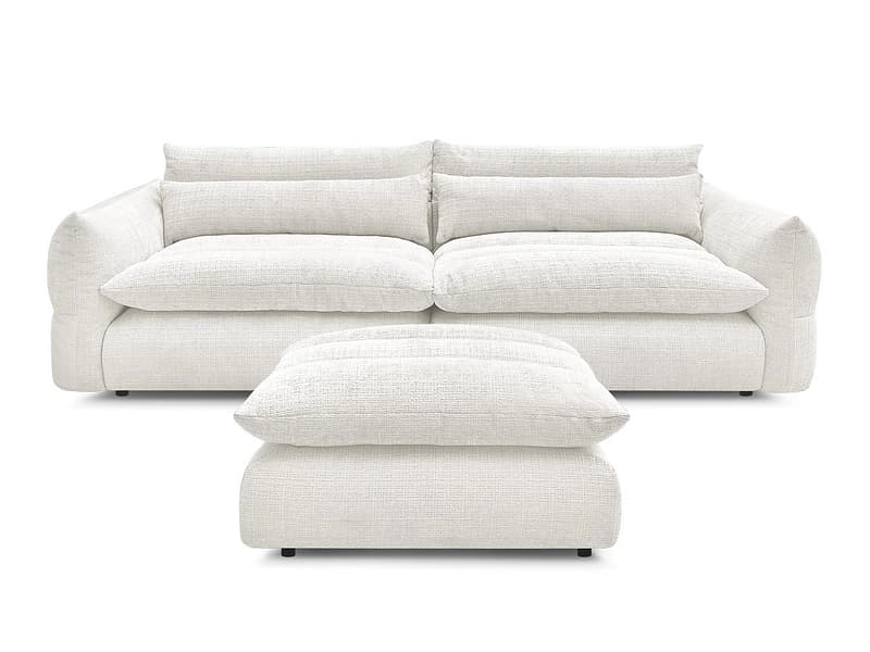 3er Sofa mit Hocker BOBOCHIC NEIL Stoff mit Textur weiss