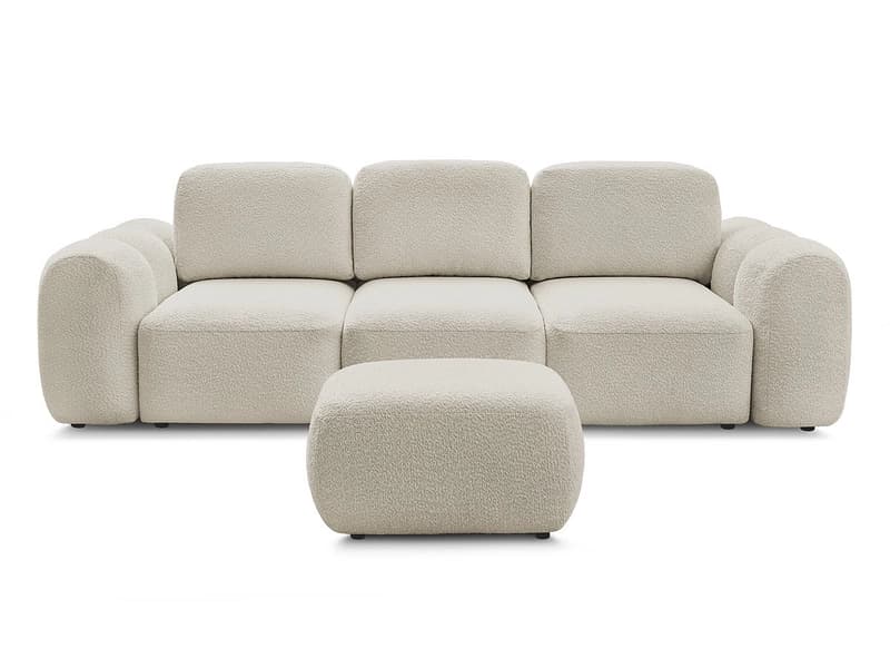 3er Sofa mit Hocker BOBOCHIC MONTAIGNE Boucle-Stoff beige