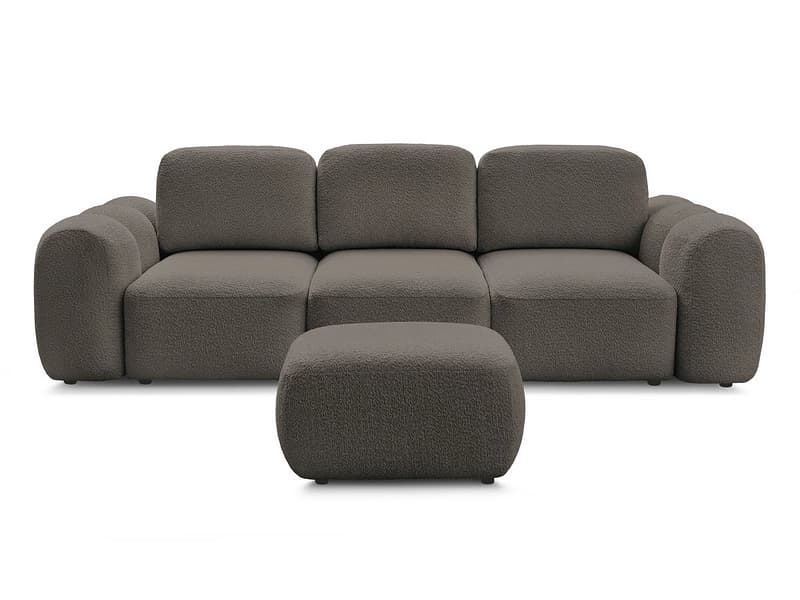 3er Sofa mit Hocker BOBOCHIC MONTAIGNE Boucle-Stoff rotbraun