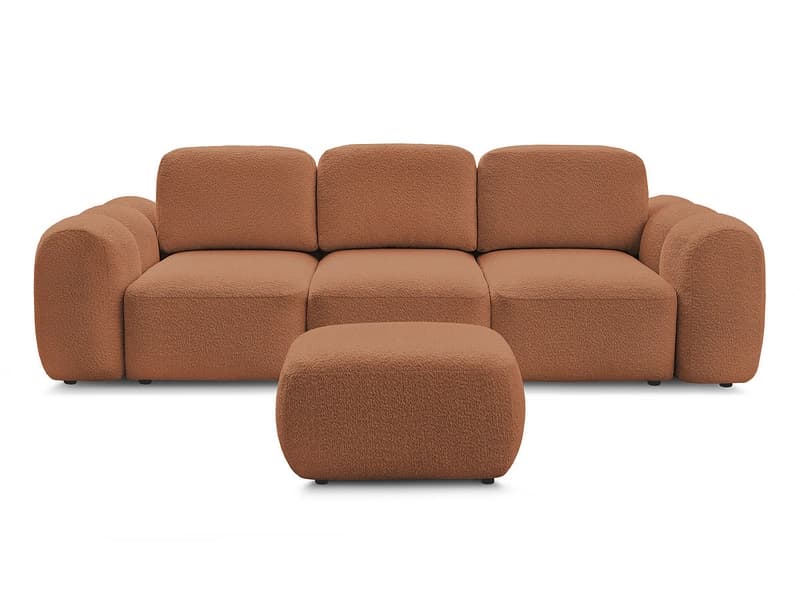 3er Sofa mit Hocker BOBOCHIC MONTAIGNE Boucle-Stoff orange