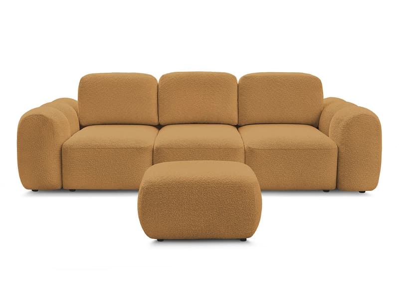 3er Sofa mit Hocker BOBOCHIC MONTAIGNE Boucle-Stoff gelb