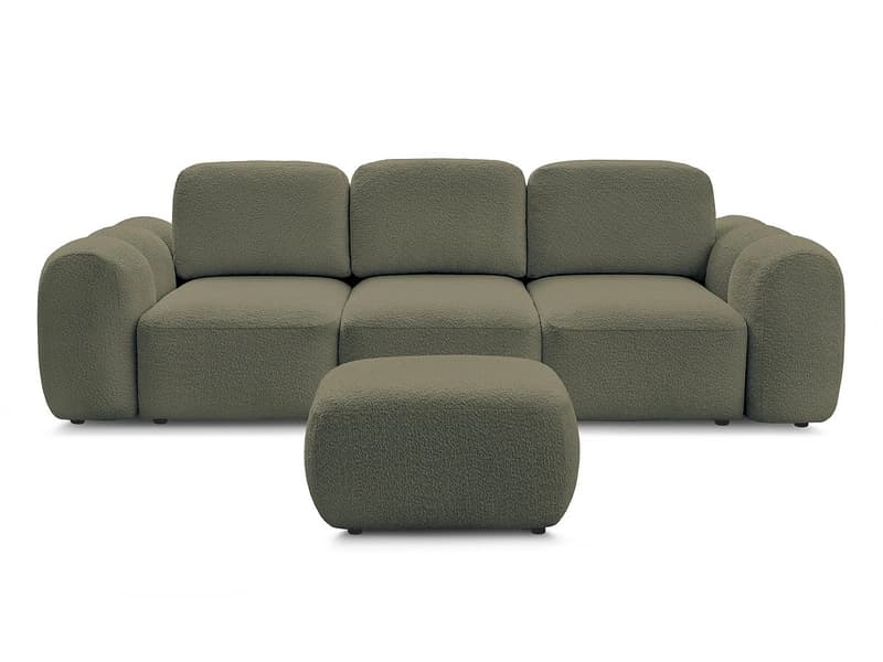 3er Sofa mit Hocker BOBOCHIC MONTAIGNE Boucle-Stoff grün