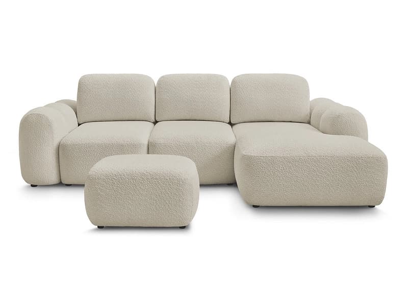 Ecksofa mit Hocker BOBOCHIC MONTAIGNE Boucle-Stoff beige