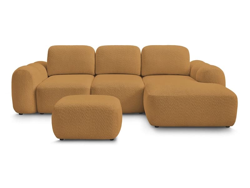 Ecksofa mit Hocker BOBOCHIC MONTAIGNE Boucle-Stoff gelb