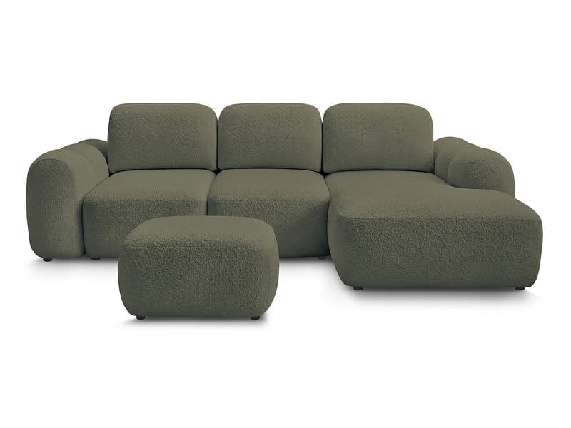Ecksofa mit Hocker BOBOCHIC MONTAIGNE Boucle-Stoff grün