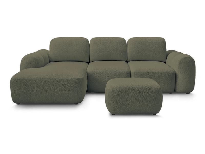 Ecksofa mit Hocker BOBOCHIC MONTAIGNE Boucle-Stoff grün