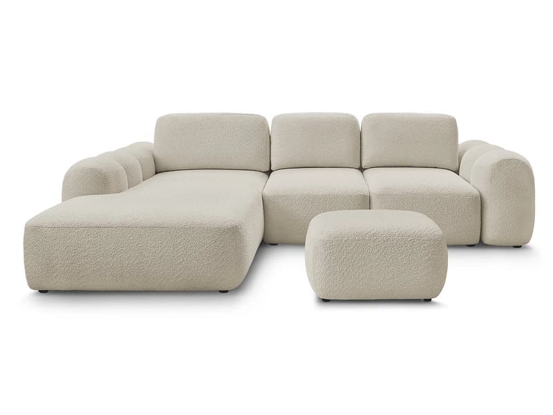 Ecksofa mit Hocker BOBOCHIC MONTAIGNE Boucle-Stoff beige
