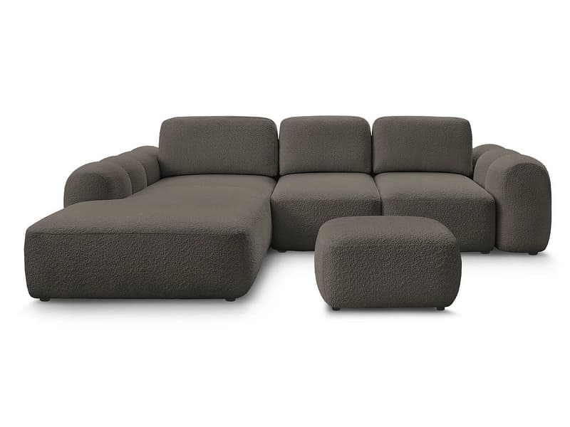 Ecksofa mit Hocker BOBOCHIC MONTAIGNE Boucle-Stoff rotbraun