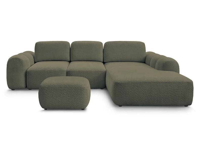 Ecksofa mit Hocker BOBOCHIC MONTAIGNE Boucle-Stoff grün